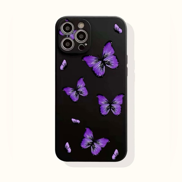 NWT iPhone13ProMax Purple Butterfly Black Rubber Phone Case - Picture 1 of 3
